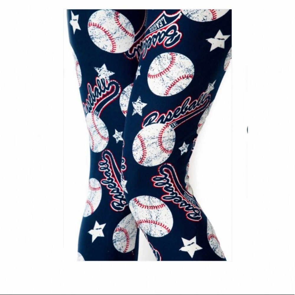 Navy blue / white baseball print soft leggings